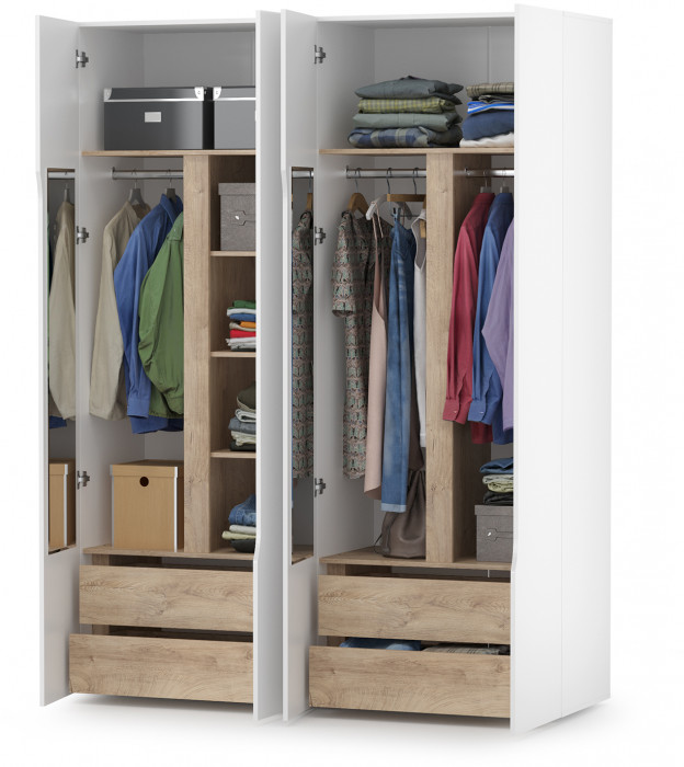 Муссон 13.198 Шкаф двухстворчатый + 13.198 Шкаф двухстворчатый, цвет белый/дуб эндгрейн элегантный, ШхГхВ 174,8х52,2х229,8 см., НЕ универс. сборка