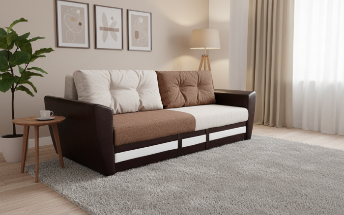 Диван-еврокнижка Амстердам Люкс, 160х195 пружинный блок, велюр/экокожа, комби