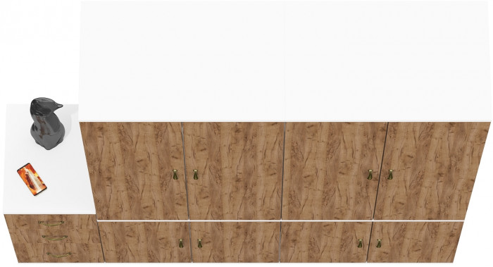 Лидер-8 Шкаф МД 19Б + Шкаф МД 19Б + Тумба МД 3.16, цвет белый шагрень/крафт золото, ШхГхВ 200х50х190 см., универсальная сборка