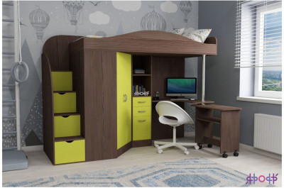 Кровать-чердак Юниор 4 (Ясень Анкор Темный/Лайм)