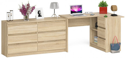 Мори Стол компьютерный МС-16 правый + Комод МК1380.6, цвет дуб сонома, ШхГхВ 262,4х84,9х76,6 см., выдвижные ящики справа, НЕ универсальная сборка