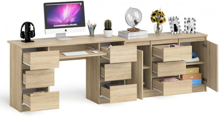 Мори Стол компьютерный МС-2 + Комод МК1200.3, цвет дуб сонома, ШхГхВ 255,8х50х76,6 см., универсальная сборка