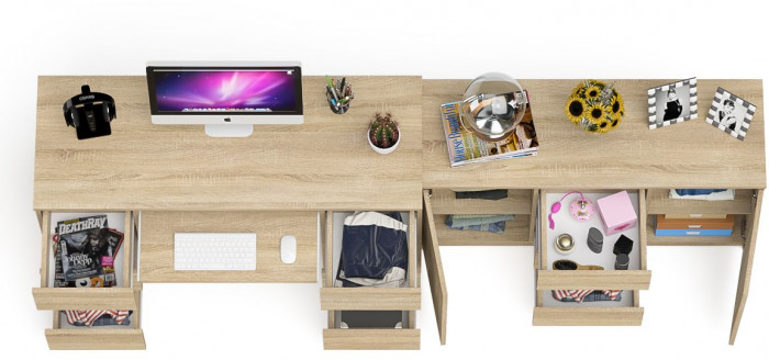 Мори Стол компьютерный МС-2 + Комод МК1200.3, цвет дуб сонома, ШхГхВ 255,8х50х76,6 см., универсальная сборка