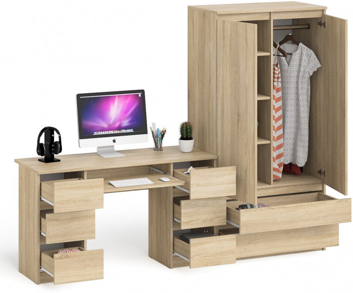 Мори Стол компьютерный МС-2 + Шкаф МШ900.1, цвет дуб сонома, ШхГхВ 225,8х50,4х179,6 см., универсальная сборка
