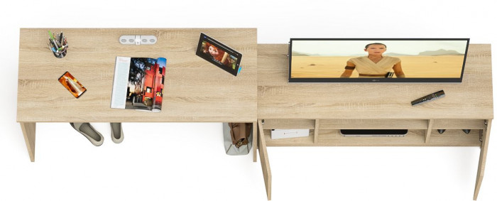 Мори Стол письменный МСП1200.1 + Тумба МТВ1200.1, цвет дуб сонома, ШхГхВ 240,8х50х76,6 см., универсальная сборка