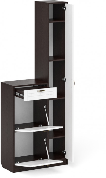 Прихожая П-6 Компоновка № 22, цвет венге/фасады МДФ белое дерево фрезеровка прованс, ШхГхВ 80х35х210 см., универсальная сборка