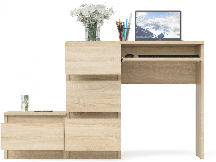 Мори Стол компьютерный МС-6 левый + Тумба ТМП400.1, цвет дуб сонома, ШхГхВ 130,4х50х76,6 см., выдвижные ящики слева, НЕ универсальная сборка