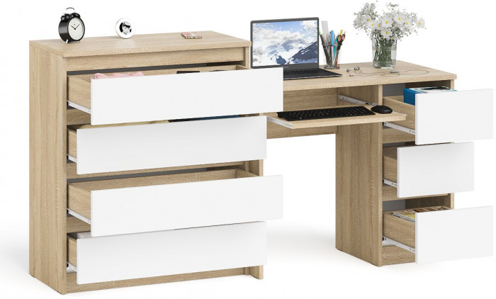 Мори Стол компьютерный МС-6 правый + Комод МК800.4, цвет дуб сонома/белый, ШхГхВ 170,4х50х94 см., выдвижные ящики справа, НЕ универсальная сборка