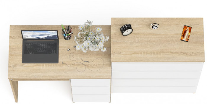 Мори Стол компьютерный МС-6 правый + Комод МК800.4, цвет дуб сонома/белый, ШхГхВ 170,4х50х94 см., выдвижные ящики справа, НЕ универсальная сборка