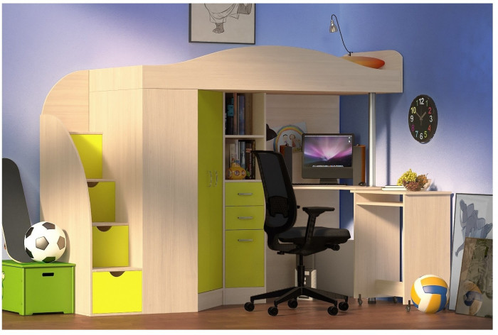 Кровать-чердак Юниор 4 (Белое дерево/Белое дерево)