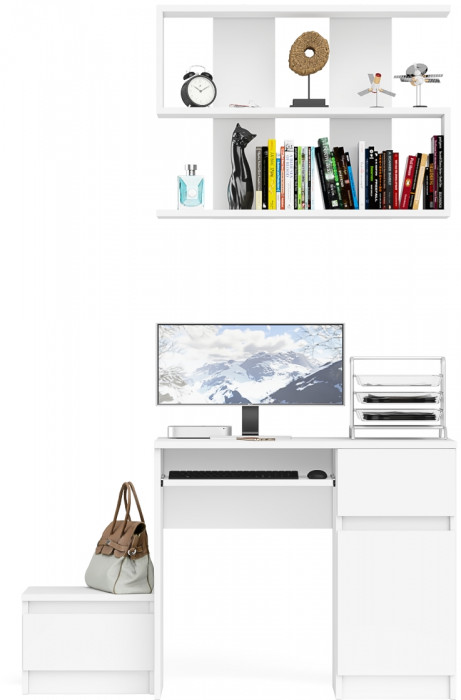 Мори Стол компьютерный МС-1 правый + Тумба ТМП400.1 + Полка 900, цвет белый, ШхГхВ 130,4х50х209,6 см., НЕ универсальная сборка