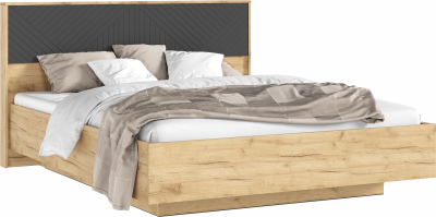 Флэш Кровать парящая с ортопедом дерево 160 с подсветкой, крафт золотой/браш графит