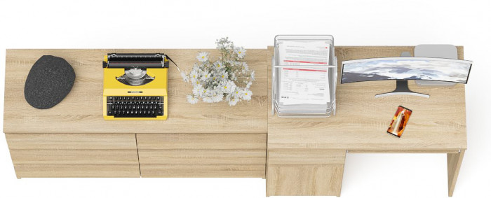 Мори Стол компьютерный МС-1 левый + Комод МК1200.6, цвет дуб сонома, ШхГхВ 210,4х50х76,6 см., выдвижной ящик слева, НЕ универсальная сборка