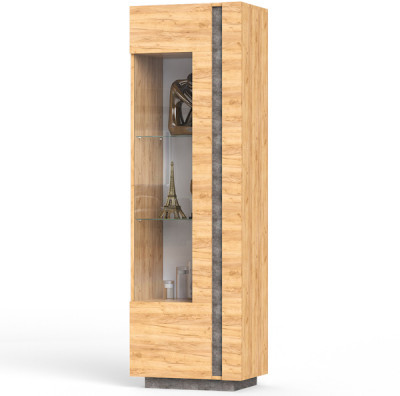 КР100 ??? Арчи Шкаф-витрина 03.263, цвет дуб крафт золотой/камень тёмный, ШхГхВ 60х41,3х193,7 см., подсветка за стеклом по торцу полки, НЕ уни. сб.