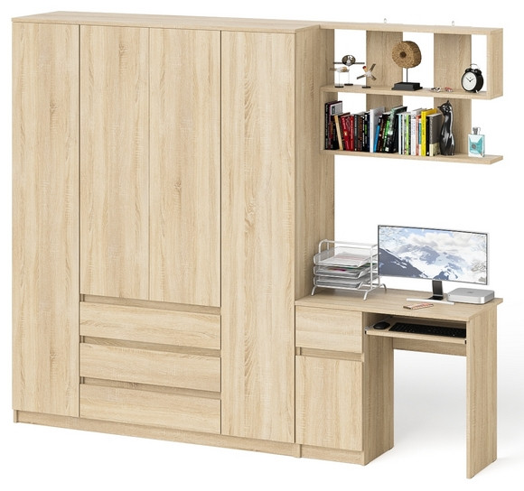 Мори Стол компьютерный МС-1 левый + Шкаф МШ1600.1 + Полка 900, цвет дуб сонома, ШхГхВ 250,4х50,4х209,6 см., НЕ универсальная сборка