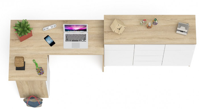 Мори Стол компьютерный МС-16 левый + Комод МК1200.4, цвет дуб сонома/белый, ШхГхВ 244,8х84,9х94 см., выдвижные ящики слев, НЕ универсальная сборкаа