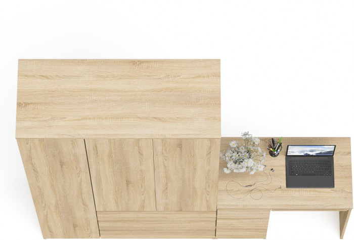 Мори Стол компьютерный МС-6 левый + Шкаф МШ1200.1, цвет дуб сонома, ШхГхВ 210,4х50,4х209,6 см., выдвижные ящики слева, НЕ универсальная сборка