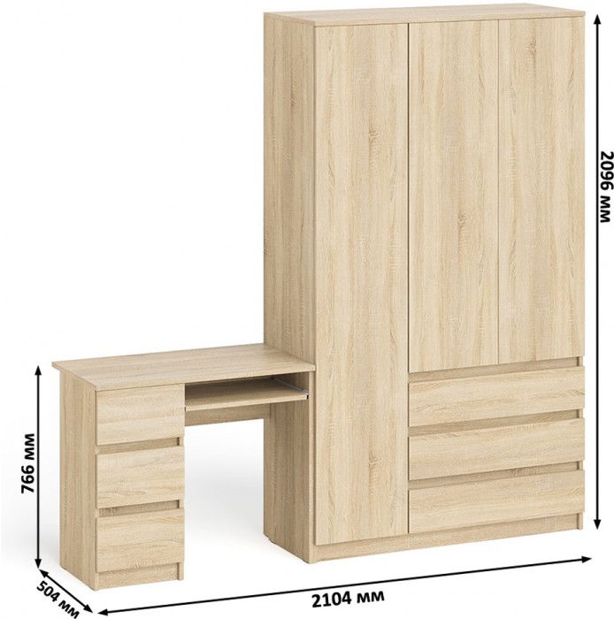 Мори Стол компьютерный МС-6 левый + Шкаф МШ1200.1, цвет дуб сонома, ШхГхВ 210,4х50,4х209,6 см., выдвижные ящики слева, НЕ универсальная сборка
