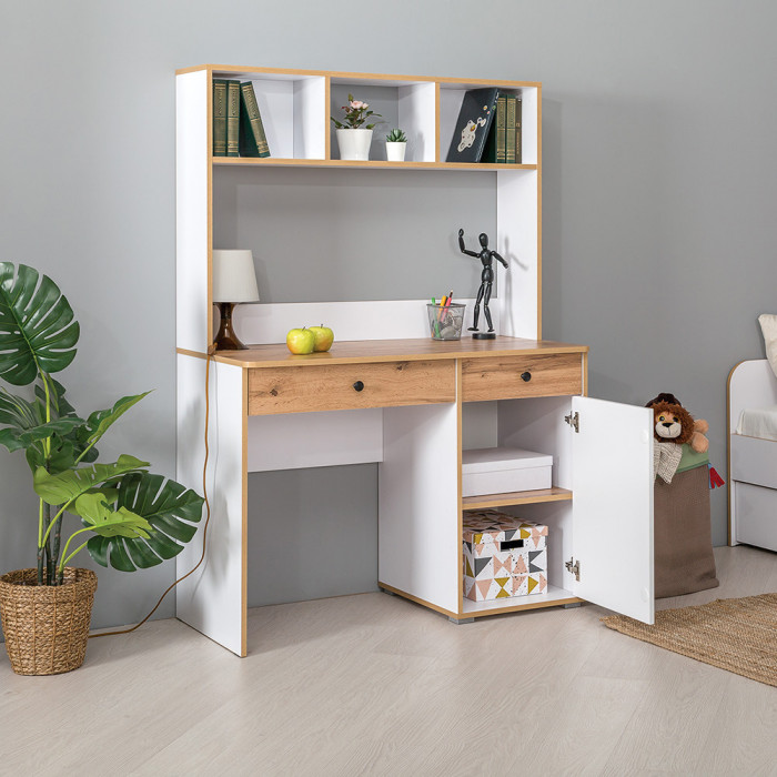 Вуди 12.42 Стол письменный, цвет белый премиум/дуб крафт золотой, ШхГхВ 110х52,7х78,4 см., универсальная сборка