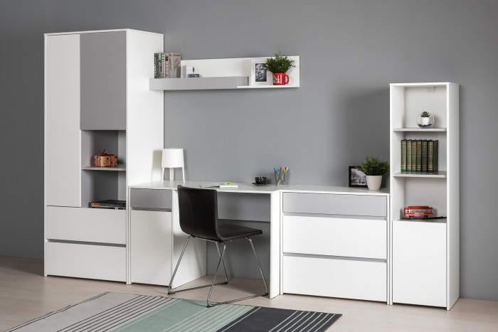 Торонто Компоновка № 01, цвет белый шагрень/стальной серый, ШхГхВ 320х53,1х195,7 см., универсальная сборка