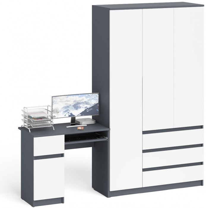 Мори Стол компьютерный МС-1 левый + Шкаф МШ1200.1, цвет графит/белый, ШхГхВ 210,4х50,4х209,6 см., выдвижной ящик слева, НЕ универсальная сборка