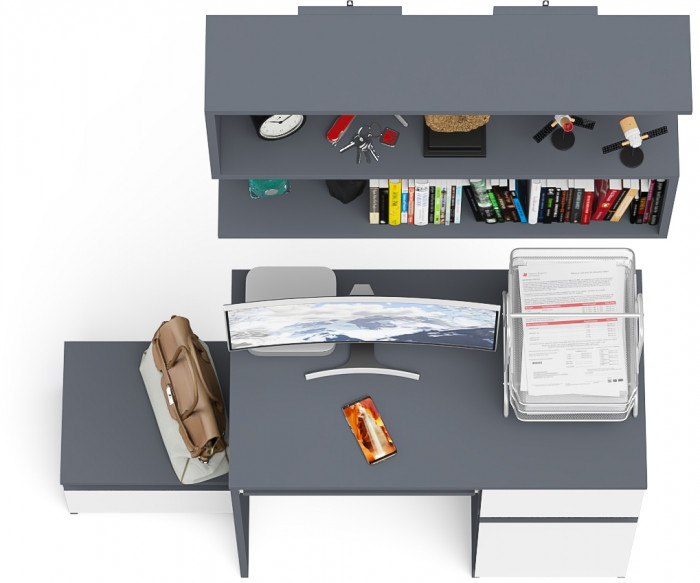 Мори Стол компьютерный МС-1 правый + Тумба ТМП400.1 + Полка 900, цвет графит/белый, ШхГхВ 130,4х50х209,6 см., НЕ универсальная сборка