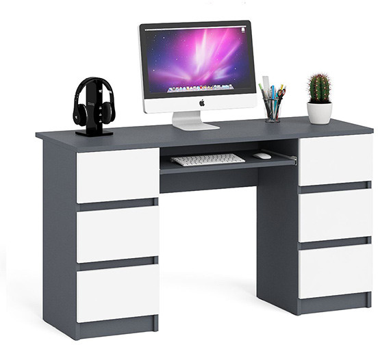 Мори Стол компьютерный МС-2, цвет графит/белый, ШхГхВ 135,4х50х76,6 см.