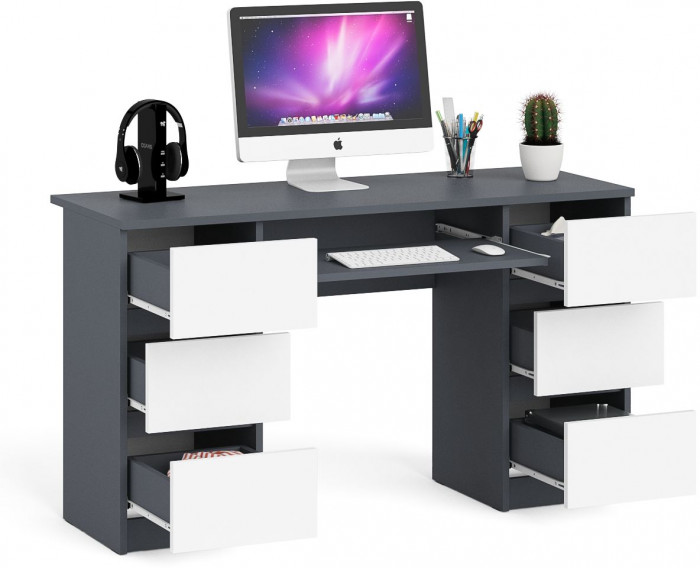 Мори Стол компьютерный МС-2, цвет графит/белый, ШхГхВ 135,4х50х76,6 см.