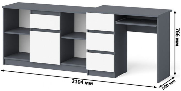 Мори Стол компьютерный МС-6 левый + Тумба МТВ1204.1, цвет графит/белый, ШхГхВ 210,4х50х76,6 см., выдвижные ящики слева, НЕ универсальная сборка