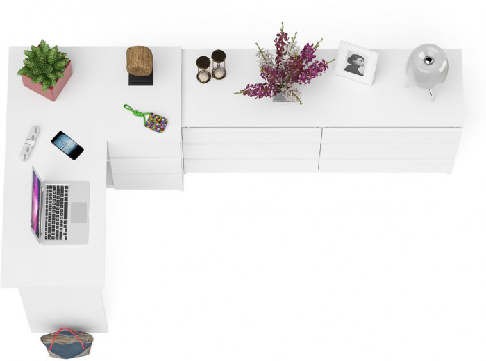 Мори Стол компьютерный МС-16 правый + Комод МК1380.6, цвет белый, ШхГхВ 262,4х84,9х76,6 см., выдвижные ящики справа, НЕ универсальная сборка