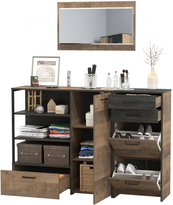 Трувор Прихожая 144, цвет дуб гранж песочный/интра, ШхГхВ 159х37х195 см., универсальная сборка