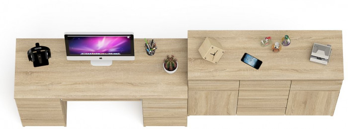 Мори Стол компьютерный МС-2 + Комод МК1200.4, цвет дуб сонома, ШхГхВ 255,8х50х94 см., универсальная сборка