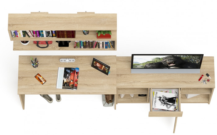 Мори Стол письменный МСП1200.1 + Тумба МТВ1204.1 + Полка 1200, цвет дуб сонома, ШхГхВ 240,8х50х209,6 см., универсальная сборка