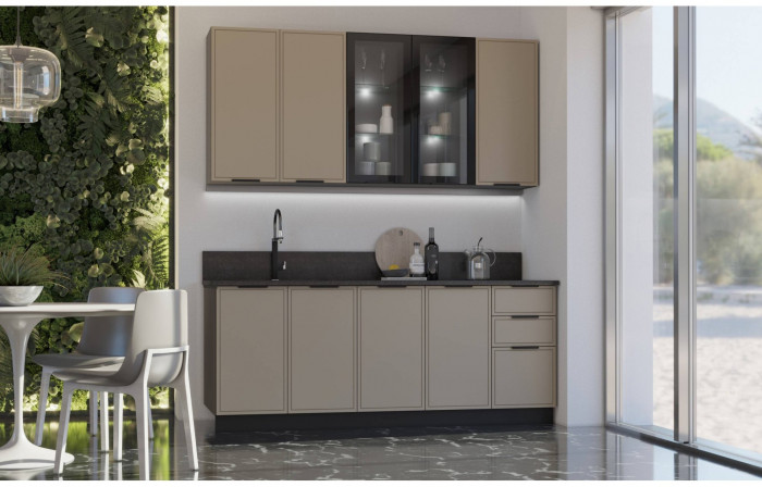 Кухня МДФ 2000/900 Николь (Холст латте, Графит)