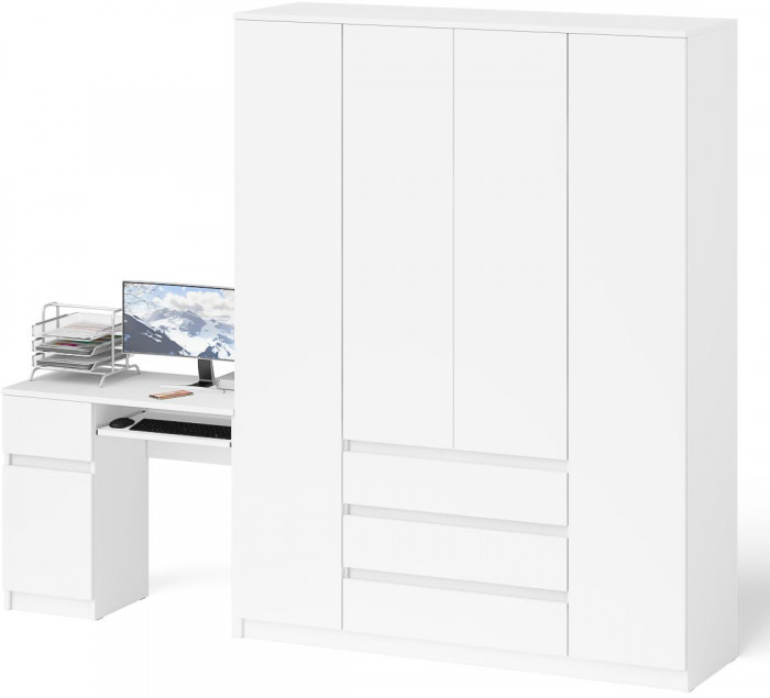 Мори Стол компьютерный МС-1 левый + Шкаф МШ1600.1, цвет белый, ШхГхВ 250,4х50,4х209,6 см., выдвижной ящик слева, НЕ универсальная сборка