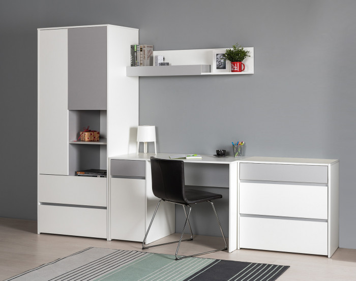 Торонто Компоновка № 03, цвет белый шагрень/стальной серый, ШхГхВ 280х53,1х195,7 см., универсальная сборка