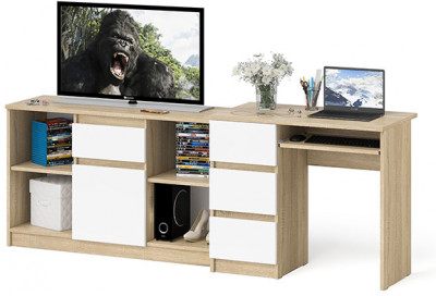Мори Стол компьютерный МС-6 левый + Тумба МТВ1204.1, цвет дуб сонома/белый, ШхГхВ 210,4х50х76,6 см., выдвижные ящики слева, НЕ универсальная сборка