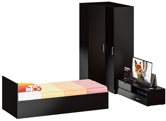 Спальня Стандарт 4-0900, венге/фасады ТВ тумбы МДФ чёрный глянец