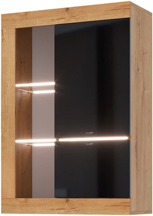 Прага Витрина универсальная ЛДСП, вотан/Черный глянец