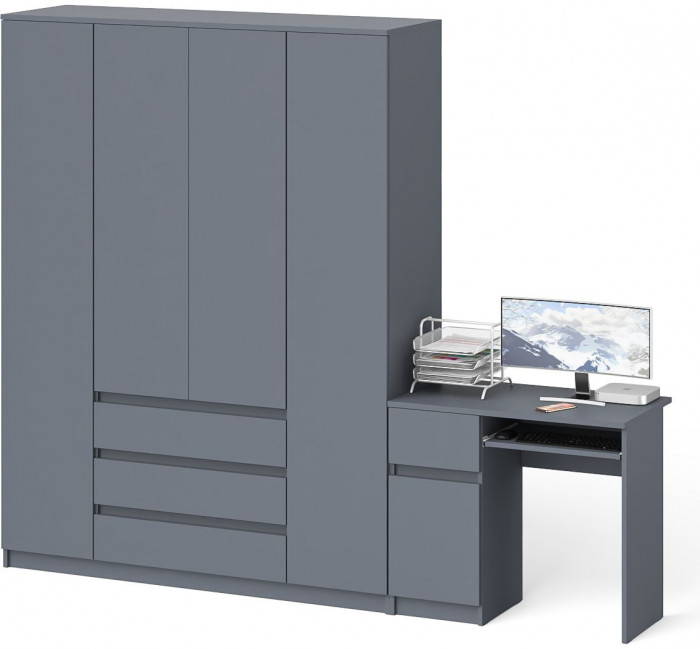 Мори Стол компьютерный МС-1 левый + Шкаф МШ1600.1, цвет графит, ШхГхВ 250,4х50,4х209,6 см., выдвижной ящик слева, НЕ универсальная сборка