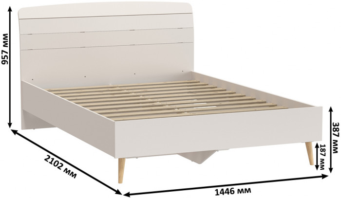 Афина Спальня Кровать 1400 + Две тумбы, цвет кашемир серый, ШхГхВ 144,6х210,2х95,7 + 2х45х37х45 см., сп.м. 1400х2000 мм., б/м, основание есть