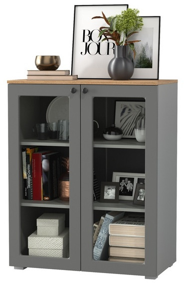 Остин 16.394.01 Шкаф-витрина(тумба), цвет серый графит/дуб крафт золотой, ШхГхВ 80х41,9х99,3 см.