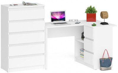 Мори Стол компьютерный МС-16 правый + Комод МК700.5, цвет белый, ШхГхВ 194,8х84,9х114 см., выдвижные ящики справа, НЕ универсальная сборка