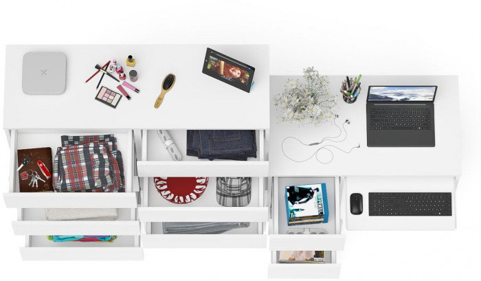 Мори Стол компьютерный МС-6 левый + Комод МК1200.10, цвет белый, ШхГхВ 210,4х50х115 см., выдвижные ящики слева, НЕ универсальная сборка