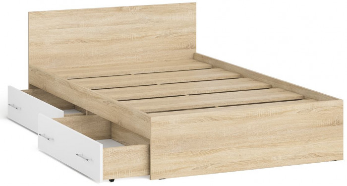 Мори Кровать с ящиками 1200, дуб сонома/белый