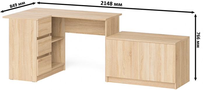 Мори компьютерный стол МС-16 левый + Тумба МА900.1, дуб сонома