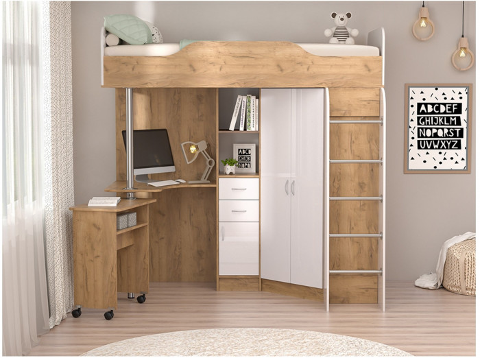 Кровать-чердак Бриз-1 80х190 (Ясень шимо темный / светлый)