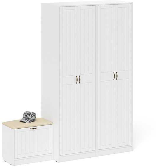 Прихожая П-6 Компоновка № 07, цвет белая шагрень/фасады МДФ белое дерево фрезеровка прованс, ШхГхВ 180х50х210 см., универсальная сборка