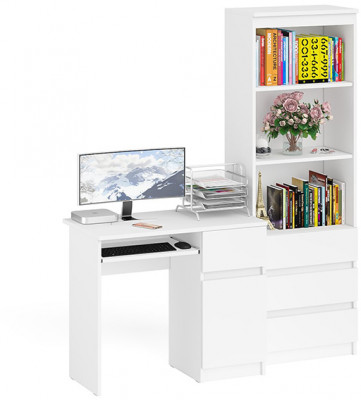 Мори компьютерный стол МС-1 правый + Стеллаж МСТ600.3, белый