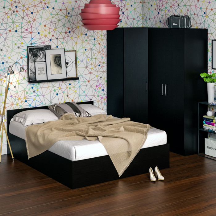 Спальня Стандарт 2-1600, цвет венге, ШхГхВ 163,5х203,5х70 + 171,2х81,2х200 см., сп.м. 1600х2000 мм., без матраса, основание есть